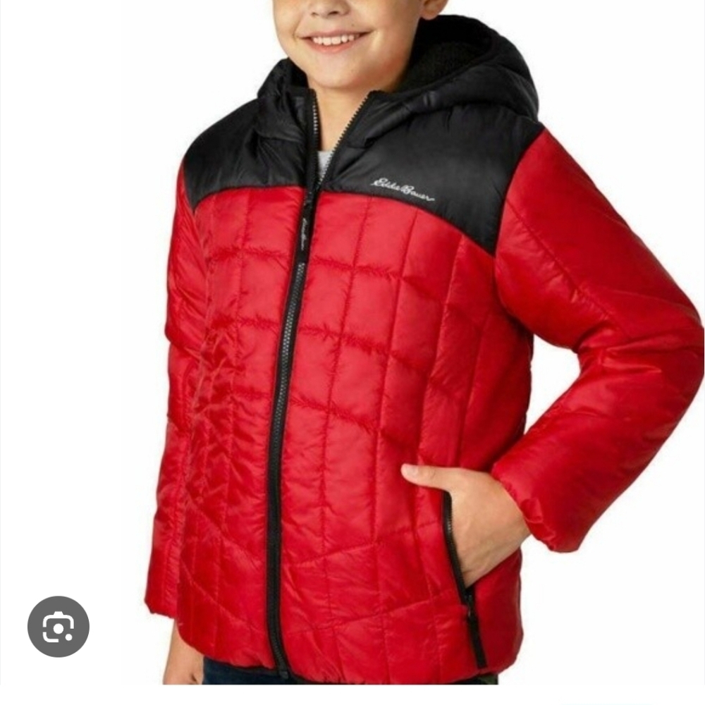 Eddie Bauer Kids Puffer Jacket in Red and Black Reversable Size 12-14